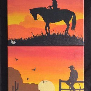 Cowboys Set, Cowboy on horse, Cowboy on fence, Sold as a set